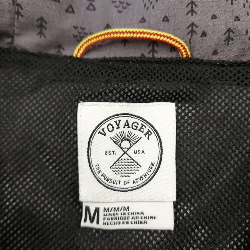 Voyager Windbreaker Jacket Mens Medium Gray Black Hooded Full Zip Waterproof